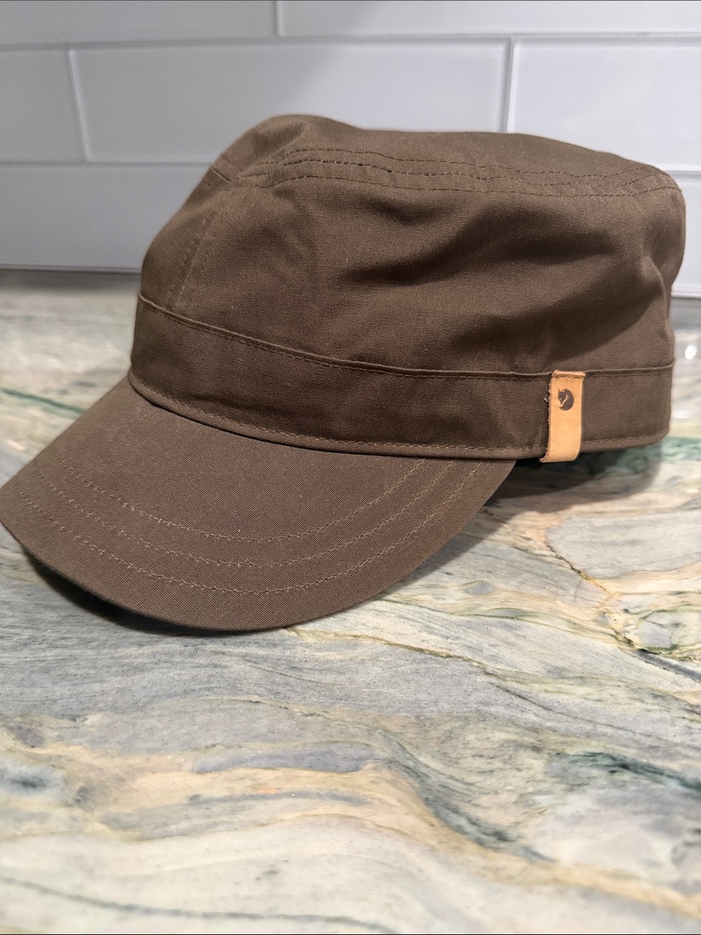 Fjallraven Brown Military-Style Cap with Leather Tab